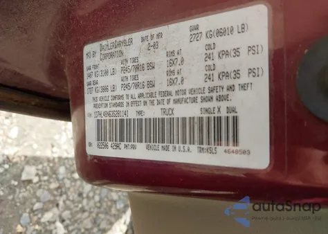 2003 Dodge Dakota Slt z USA, uszkodzony, nr VIN 1D7HL48N63S281141